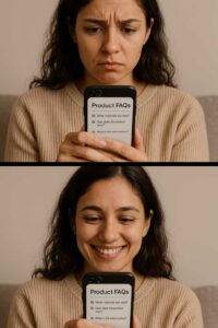 Customer checking product FAQs on mobile to resolve concerns before purchasing