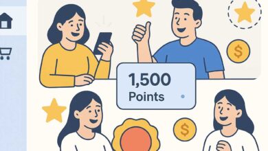 Illustration of customers engaging with a digital loyalty program on an e-commerce platform.