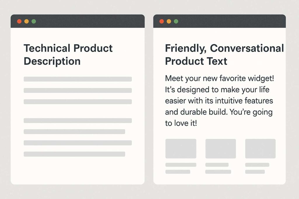 Visual comparison of a product feature versus a customer benefit using a cotton shirt example