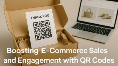 QR code on a thank-you card inside an e-commerce package, linking to a digital store