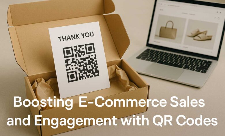 QR code on a thank-you card inside an e-commerce package, linking to a digital store