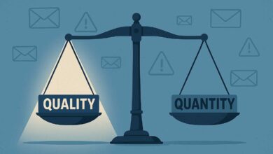 A scale weighing quality versus quantity in an email subscriber list.