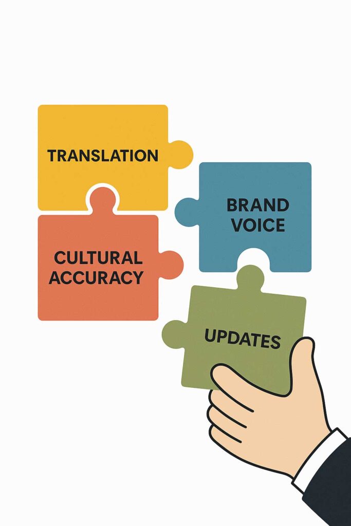 Puzzle illustration depicting common localization challenges being solved.